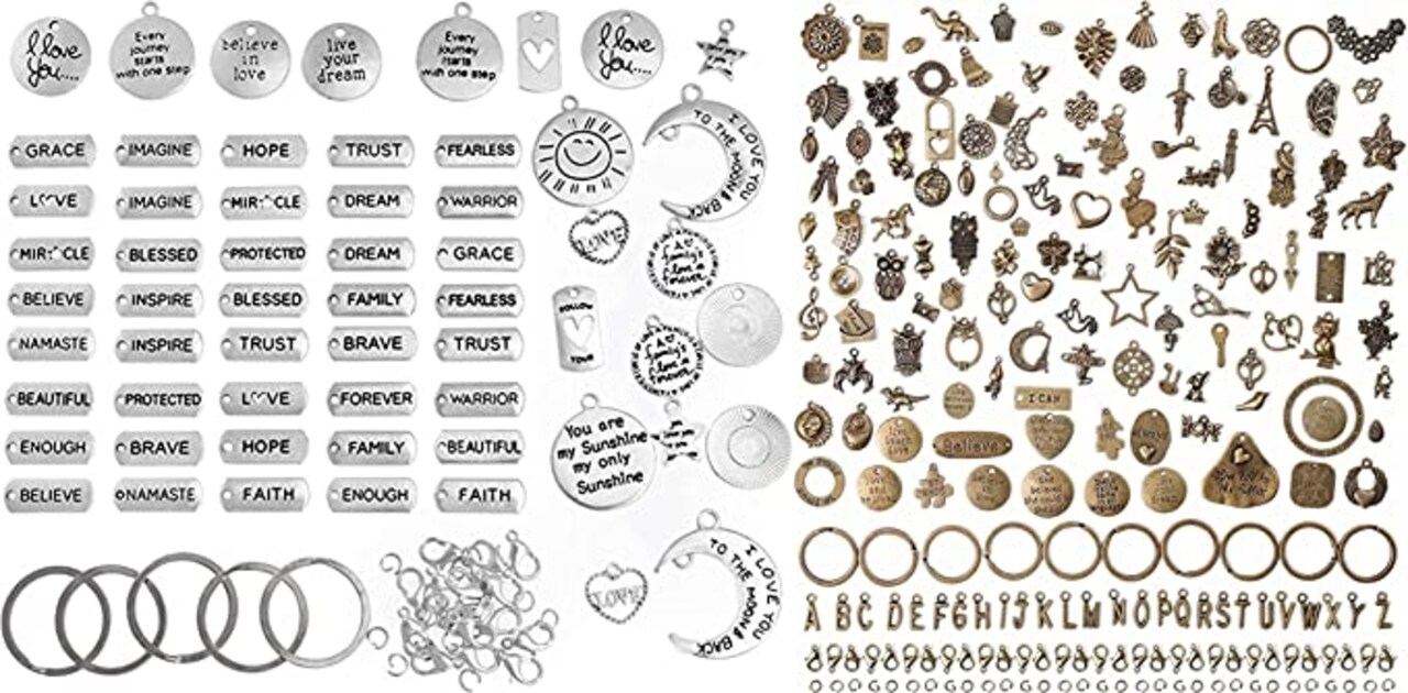 Incraftables 60pcs Silver Word Charms & 166pcs Bronze Charms Set w/ 120pcs Antique Charms (Small & Large), 20pcs Word Charms & 26pcs A-Z Letter Charm for Jewelry Making. Bulk DIY Necklace, Bracelet.